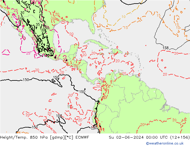 Height/Temp. 850 гПа ECMWF Вс 02.06.2024 00 UTC