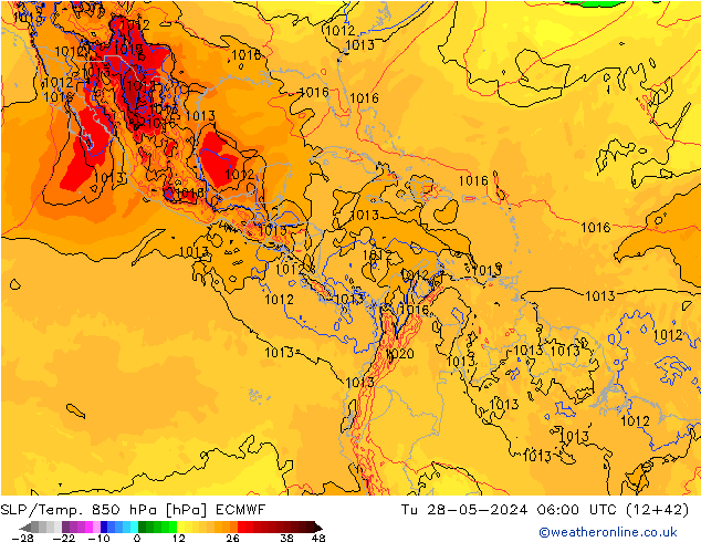 SLP/Temp. 850 гПа ECMWF вт 28.05.2024 06 UTC