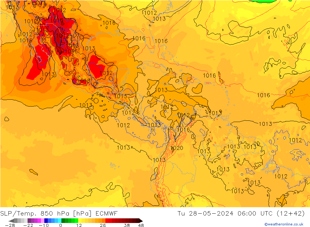 SLP/Temp. 850 hPa ECMWF Ter 28.05.2024 06 UTC