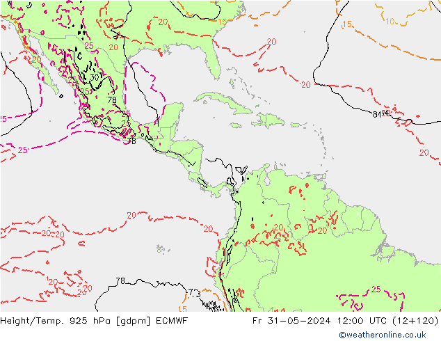 Height/Temp. 925 hPa ECMWF Fr 31.05.2024 12 UTC