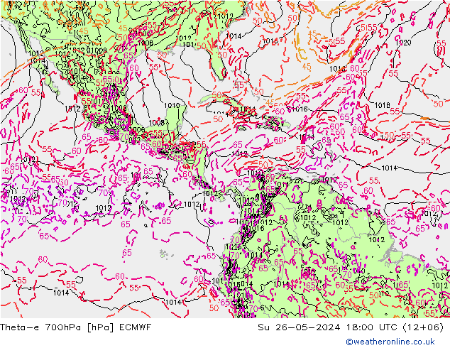 Theta-e 700hPa ECMWF dim 26.05.2024 18 UTC