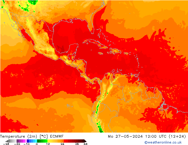 Temperatura (2m) ECMWF lun 27.05.2024 12 UTC