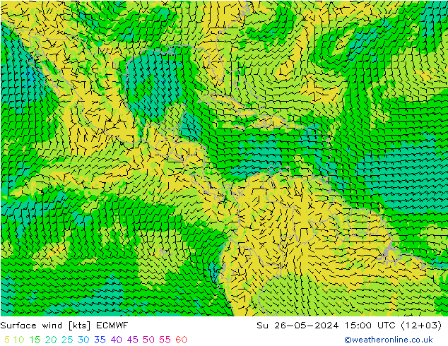 Wind 10 m ECMWF zo 26.05.2024 15 UTC