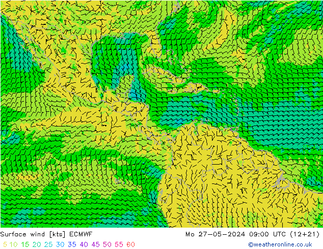 Surface wind ECMWF Po 27.05.2024 09 UTC