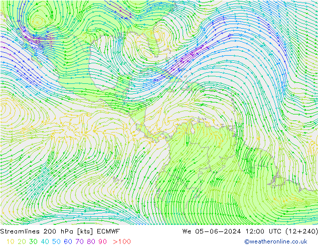 Streamlines 200 hPa ECMWF We 05.06.2024 12 UTC