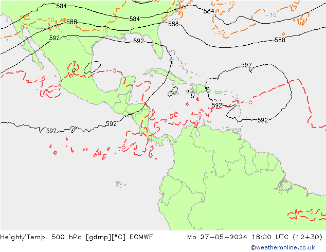 Z500/Rain (+SLP)/Z850 ECMWF Mo 27.05.2024 18 UTC