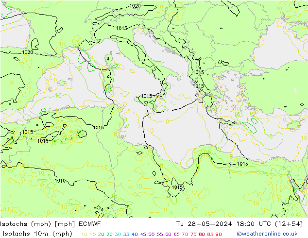 Isotachs (mph) ECMWF  28.05.2024 18 UTC