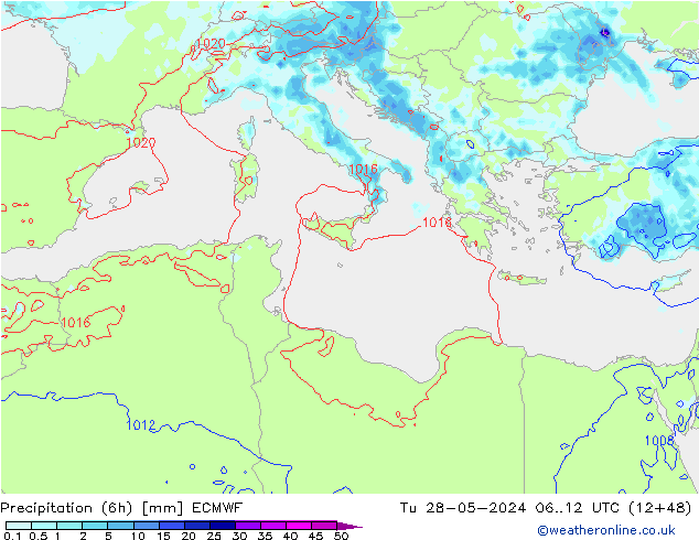 Z500/Yağmur (+YB)/Z850 ECMWF Sa 28.05.2024 12 UTC