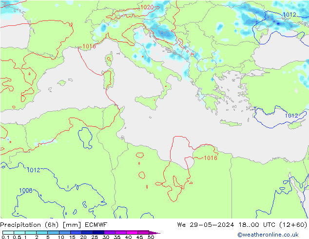 Precipitation (6h) ECMWF St 29.05.2024 00 UTC