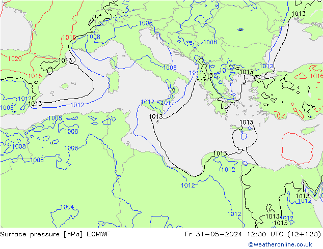 pressão do solo ECMWF Sex 31.05.2024 12 UTC