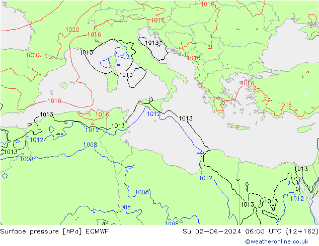 Atmosférický tlak ECMWF Ne 02.06.2024 06 UTC