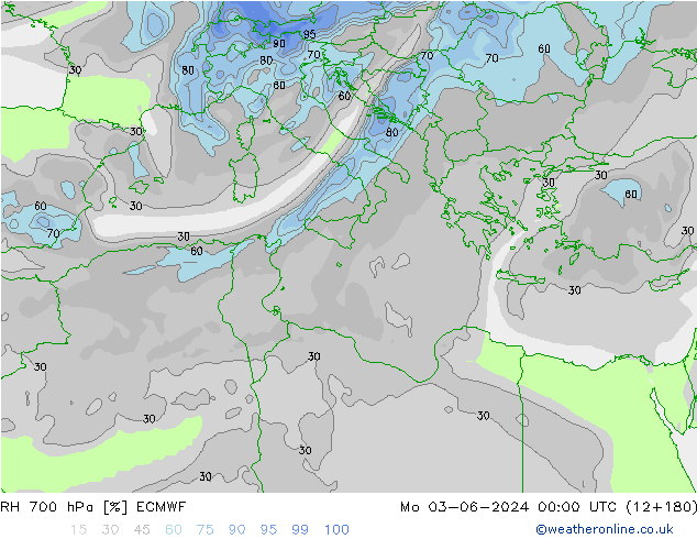 RH 700 hPa ECMWF Mo 03.06.2024 00 UTC