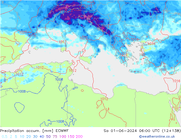 Precipitation accum. ECMWF Sa 01.06.2024 06 UTC