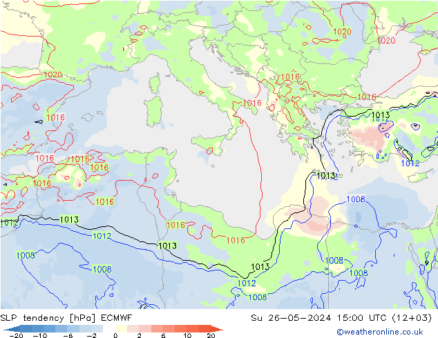 SLP tendency ECMWF Su 26.05.2024 15 UTC