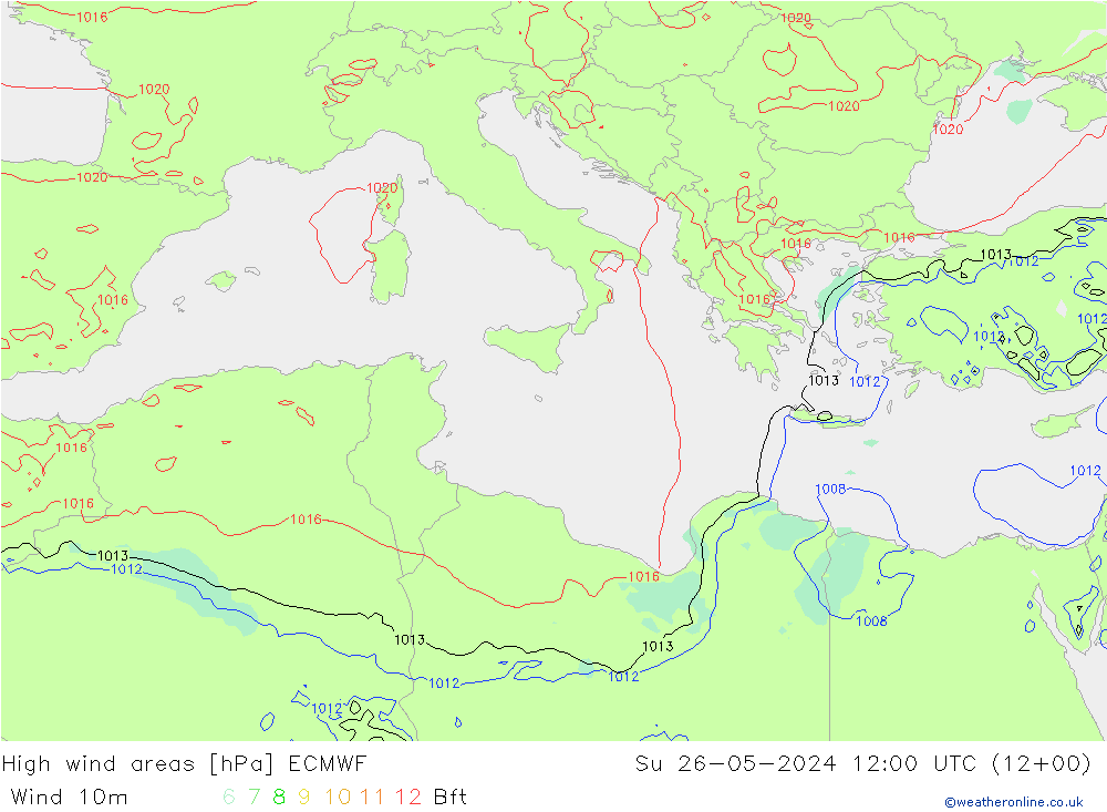 High wind areas ECMWF Ne 26.05.2024 12 UTC