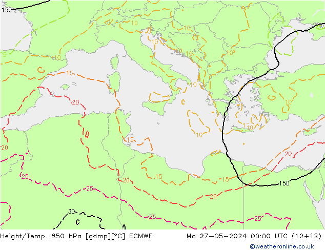 Z500/Rain (+SLP)/Z850 ECMWF Mo 27.05.2024 00 UTC