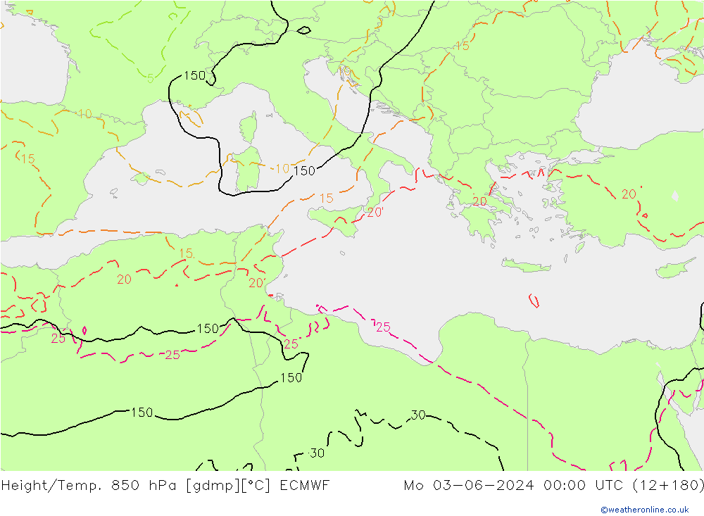 Z500/Rain (+SLP)/Z850 ECMWF lun 03.06.2024 00 UTC