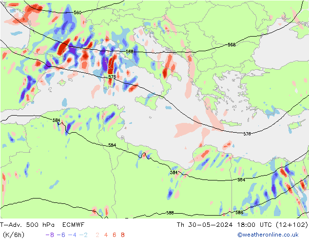 T-Adv. 500 hPa ECMWF Čt 30.05.2024 18 UTC