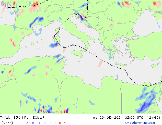 T-Adv. 850 hPa ECMWF Çar 29.05.2024 03 UTC