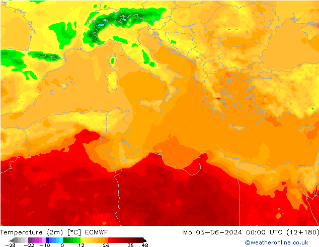 Temperature (2m) ECMWF Mo 03.06.2024 00 UTC