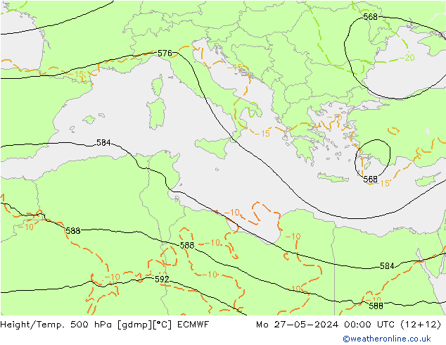 Z500/Rain (+SLP)/Z850 ECMWF Mo 27.05.2024 00 UTC