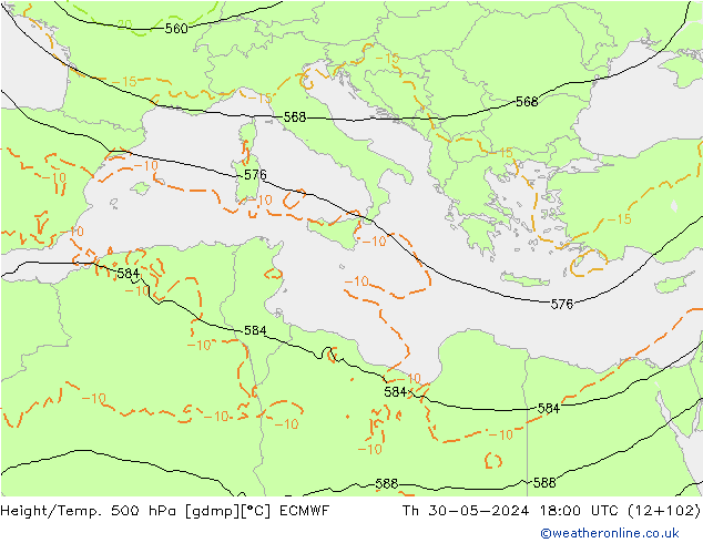 Géop./Temp. 500 hPa ECMWF jeu 30.05.2024 18 UTC