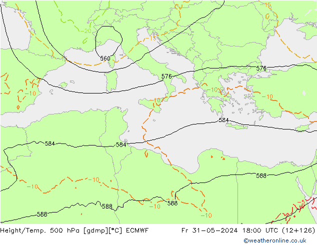 Z500/Rain (+SLP)/Z850 ECMWF vie 31.05.2024 18 UTC