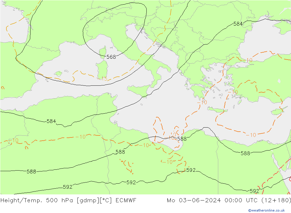 Z500/Rain (+SLP)/Z850 ECMWF Mo 03.06.2024 00 UTC