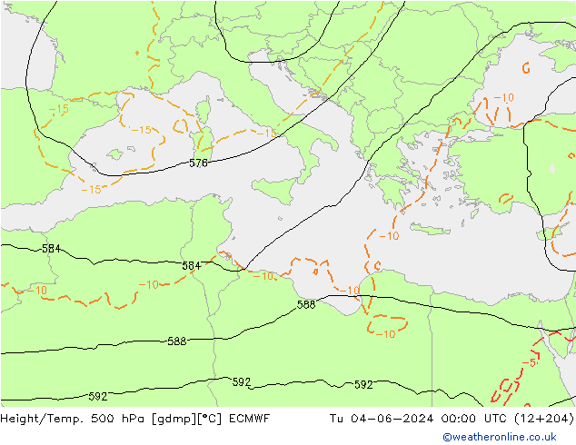 Z500/Rain (+SLP)/Z850 ECMWF wto. 04.06.2024 00 UTC