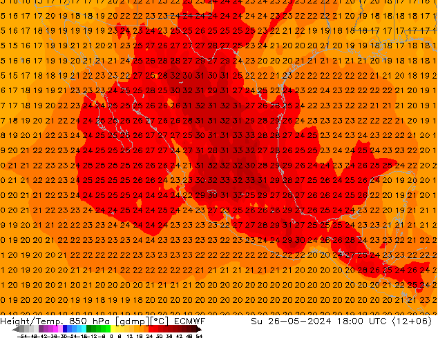 Z500/Rain (+SLP)/Z850 ECMWF dom 26.05.2024 18 UTC