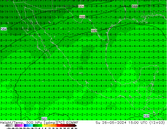 Hoogte/Temp. 500 hPa ECMWF zo 26.05.2024 15 UTC