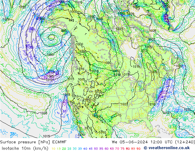 Eşrüzgar Hızları (km/sa) ECMWF Çar 05.06.2024 12 UTC