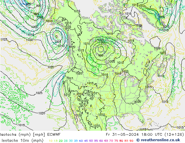 Isotachs (mph) ECMWF ven 31.05.2024 18 UTC