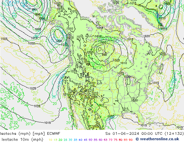 Eşrüzgar Hızları mph ECMWF Cts 01.06.2024 00 UTC