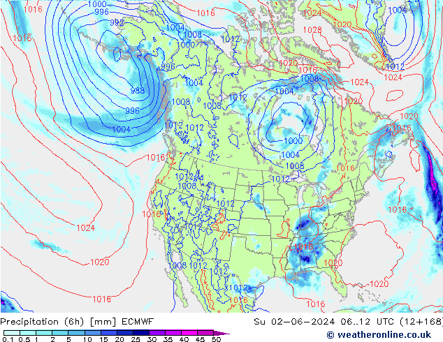 Precipitazione (6h) ECMWF dom 02.06.2024 12 UTC