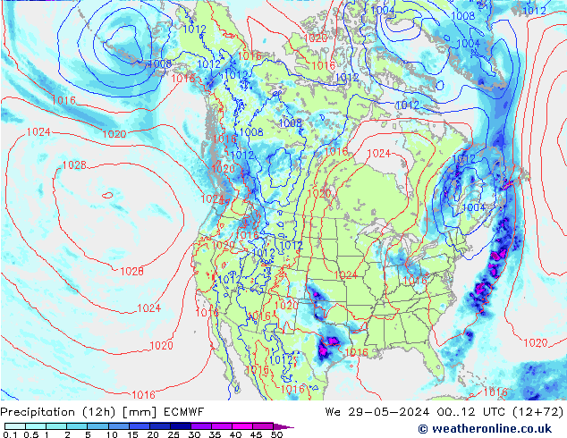 Totale neerslag (12h) ECMWF wo 29.05.2024 12 UTC