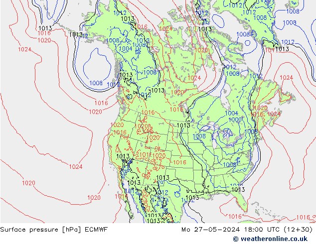 Surface pressure ECMWF Mo 27.05.2024 18 UTC