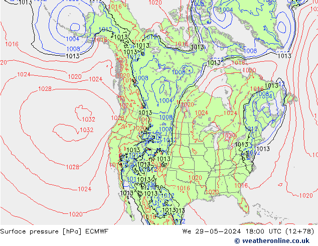 Luchtdruk (Grond) ECMWF wo 29.05.2024 18 UTC