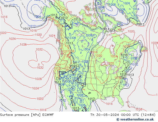 Presión superficial ECMWF jue 30.05.2024 00 UTC