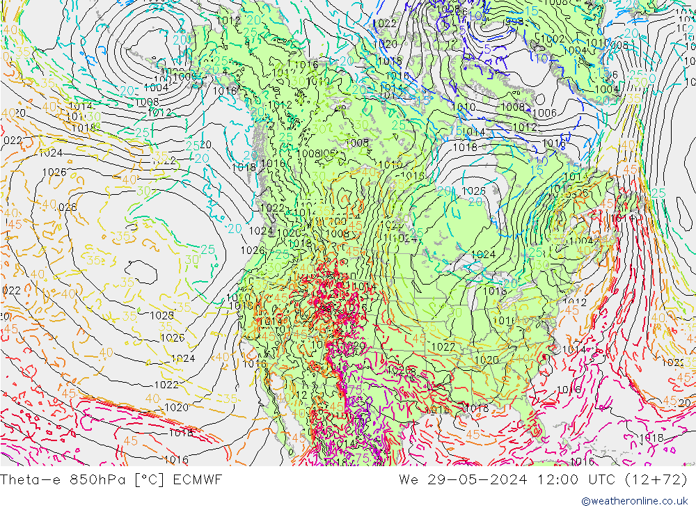 Theta-e 850hPa ECMWF St 29.05.2024 12 UTC