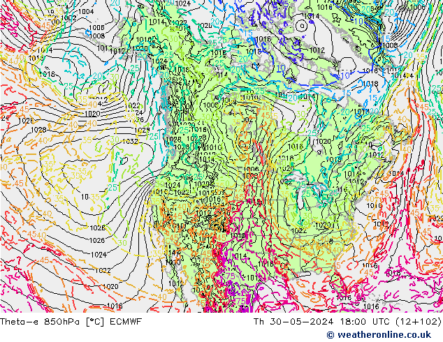 Theta-e 850hPa ECMWF Th 30.05.2024 18 UTC