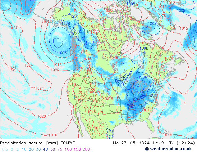 Precipitación acum. ECMWF lun 27.05.2024 12 UTC