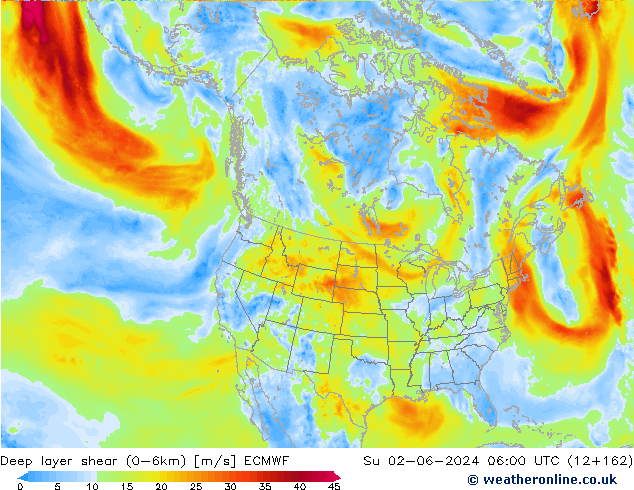 Deep layer shear (0-6km) ECMWF dim 02.06.2024 06 UTC