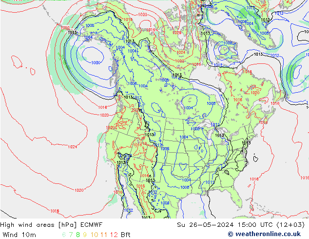 High wind areas ECMWF Su 26.05.2024 15 UTC