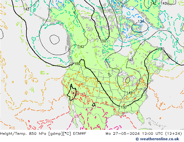 Z500/Rain (+SLP)/Z850 ECMWF Po 27.05.2024 12 UTC