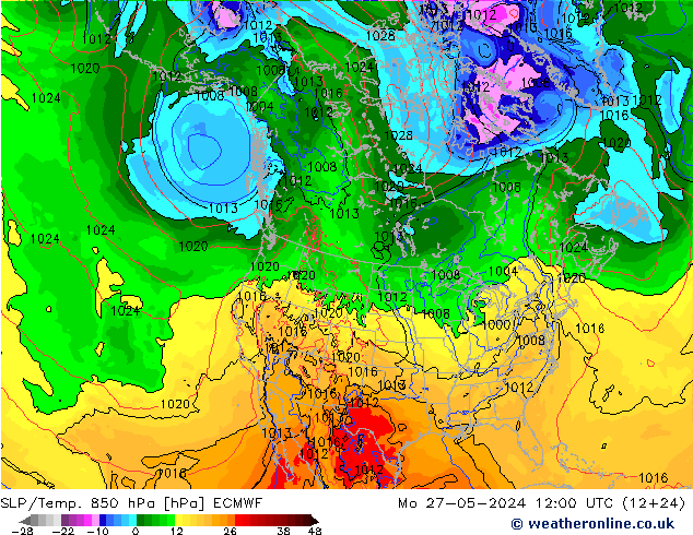 SLP/Temp. 850 hPa ECMWF ma 27.05.2024 12 UTC