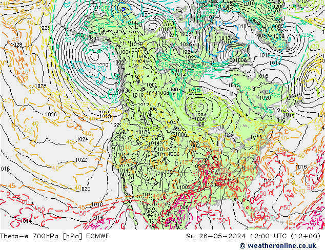 Theta-e 700hPa ECMWF Ne 26.05.2024 12 UTC