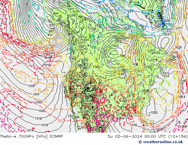 Theta-e 700hPa ECMWF Su 02.06.2024 00 UTC