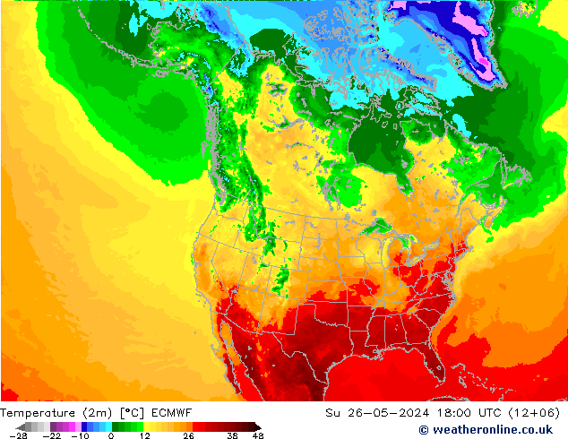 Temperatura (2m) ECMWF Dom 26.05.2024 18 UTC