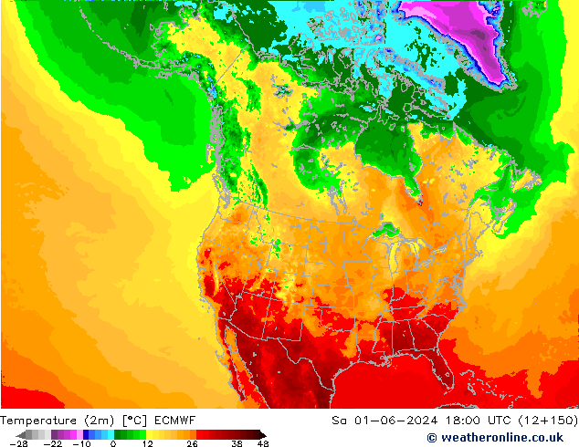 Sıcaklık Haritası (2m) ECMWF Cts 01.06.2024 18 UTC